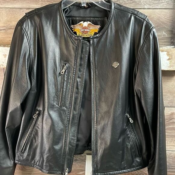 Harley Davidson Womens Leather Motorcycle Jacket Embroidered Logo Size XL Vtg - Picture 9 of 15